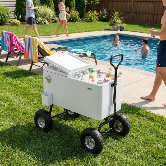 80 Quart Wagon Rolling Cooler Ice Chest with 10" Wheels (White)