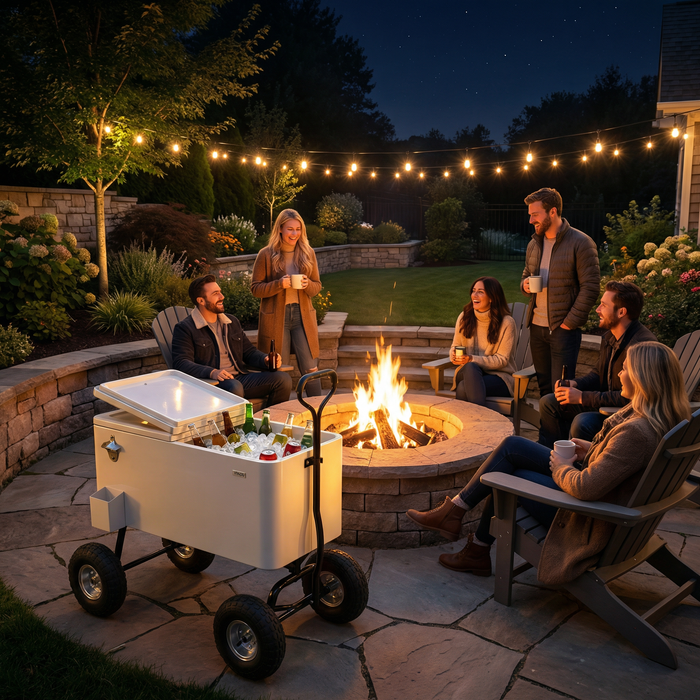 80 Quart Wagon Rolling Cooler Ice Chest with 10" Wheels (White)